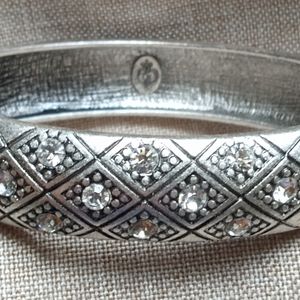 Premiere Designs Criss Cross Etched Rhinestones Hinged Cuff Bracelet